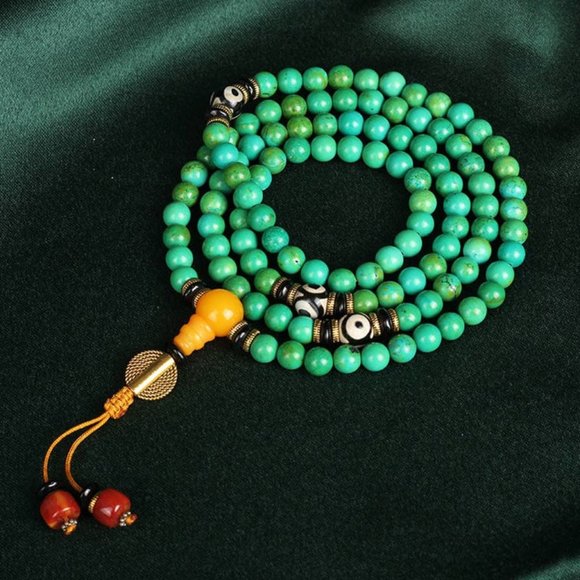 Tibetan Buddha Stones Turquoise 8mm 108 Mala Balance Necklace - Picture 1 of 5